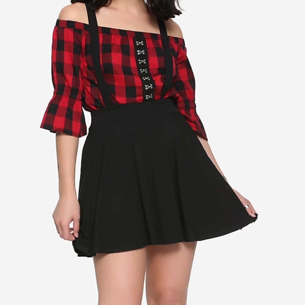 Black Skater Skirt with Pockets and Suspenders